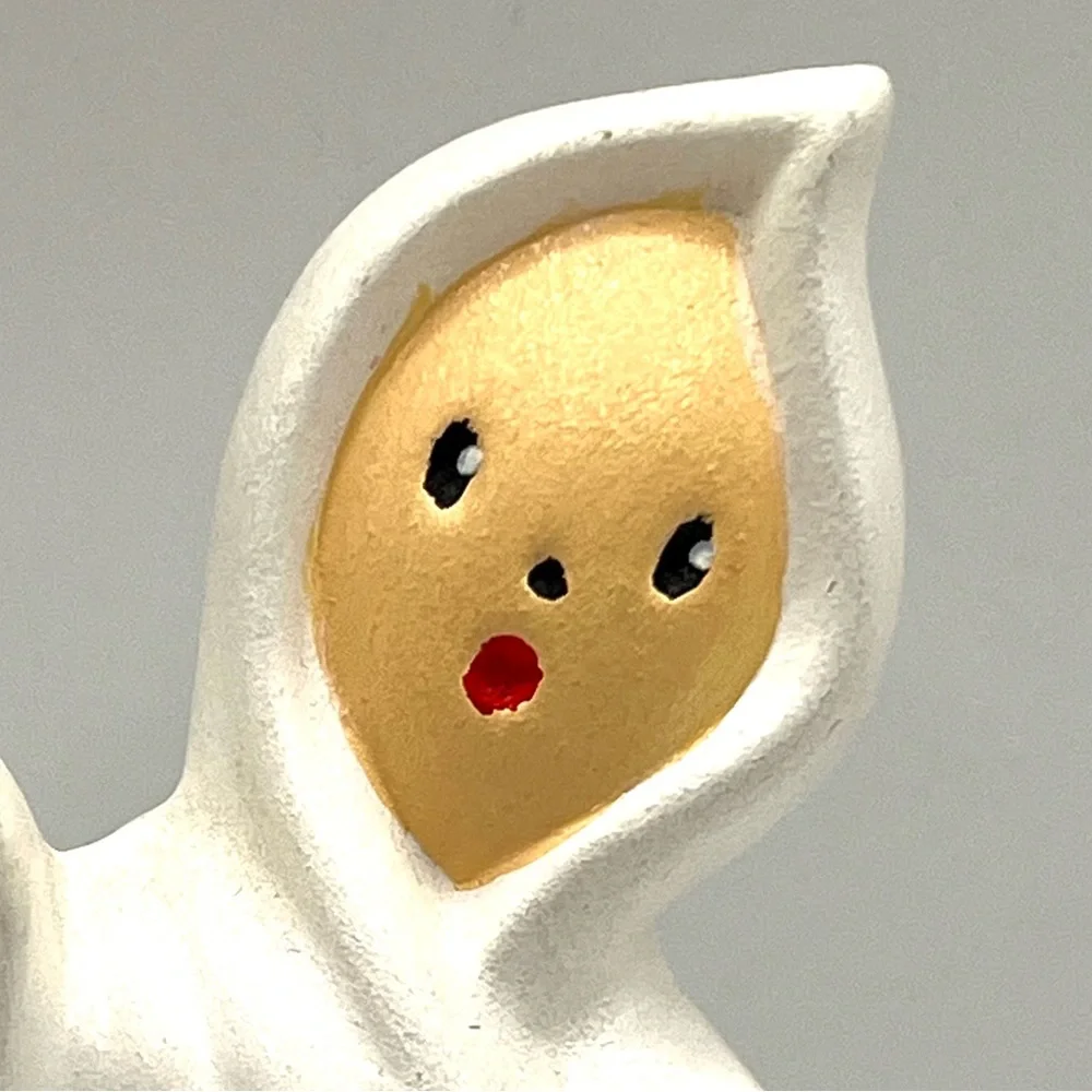 Handmade Ceramic Pottery Mold Halloween White Ghost Spooky Face 4.5 in Height - Picture 3 of 7